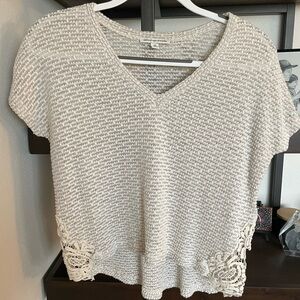 American Eagle Outfitters Cream Short Sleeve Knit Top